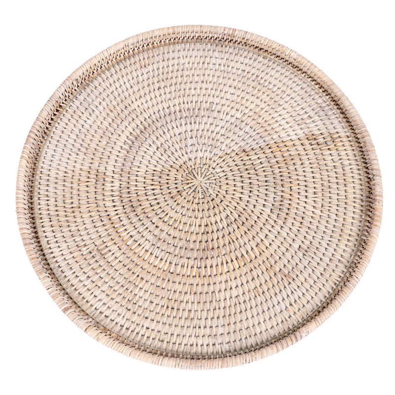 Plateau en osier Lillian, L 14 po x P 14 po x H 1 po, Blanc délavé
