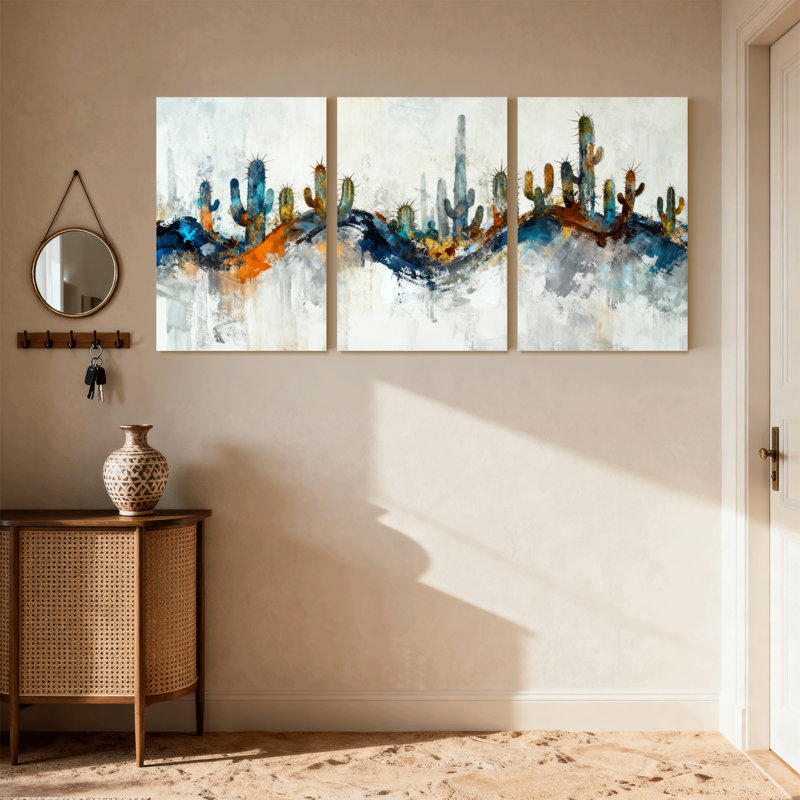 Cactus abstrait, impression de paysage de cactus, ensemble de 3 impressions sur toile, H 18 po x l 36 po