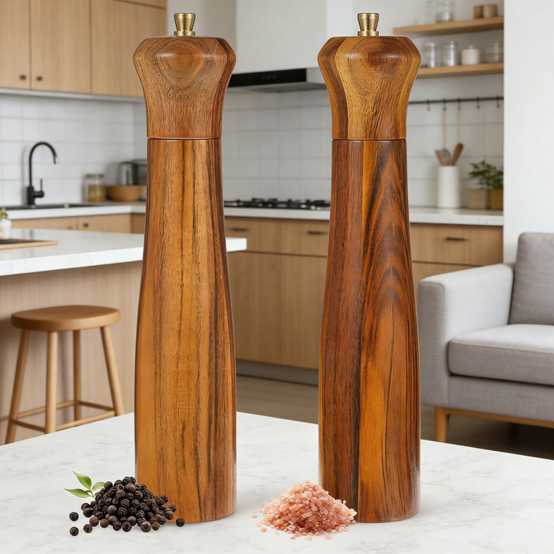 Ensemble de moulins à sel et à poivre en bois d'acacia - 2 moulins manuels avec noyau en céramique réglable, conception rechargeable pour la cuisine, les épices et la cuisine gastronomique
