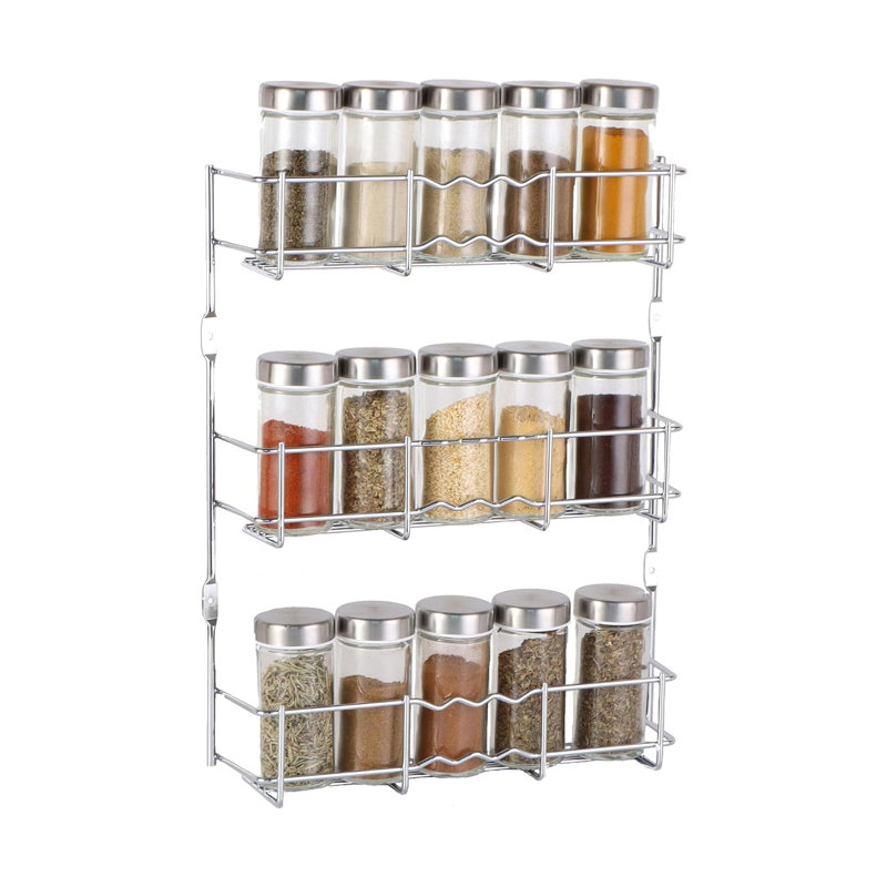 Buckingham 3 Tier Spice Rack Chrome Wall Mounted Back of Cupboard Storage Organiser for 15 Spice Jars 28 cm