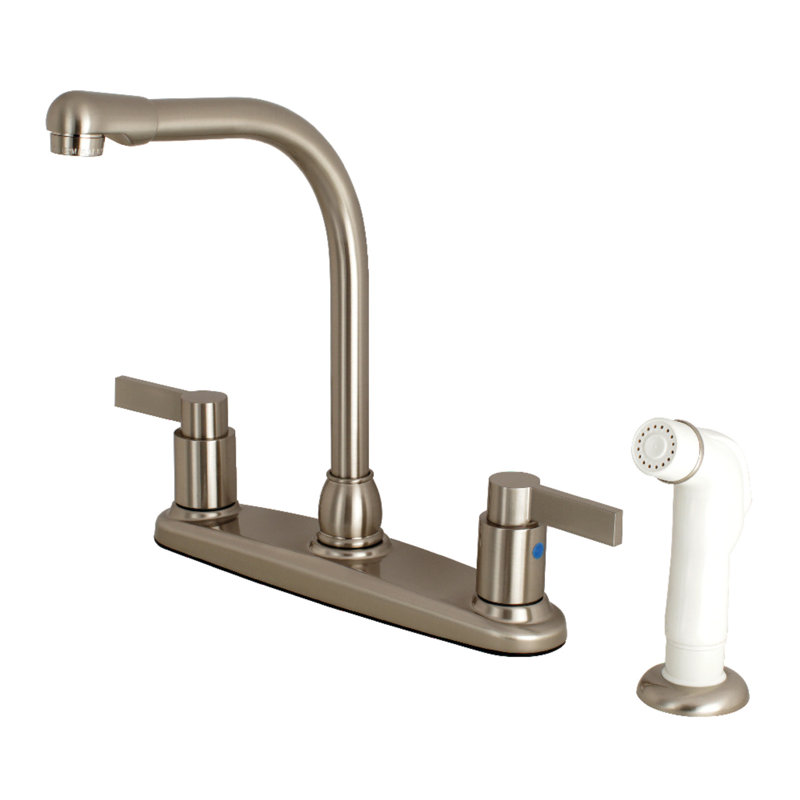 Kingston Brass NuvoFusion Two-Handle 4-Hole 8" Centerset Kitchen Faucet with Side Sprayer
