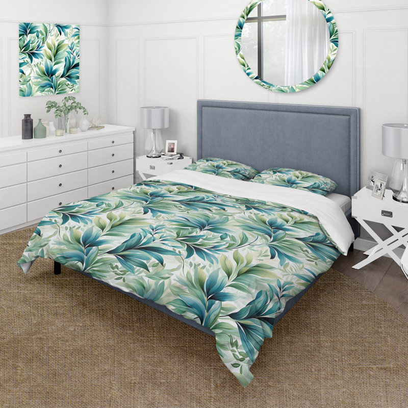 Ensemble de housse de couette Oceanic Foliage, Housse de couette pour grand lit et 2 taies décor
