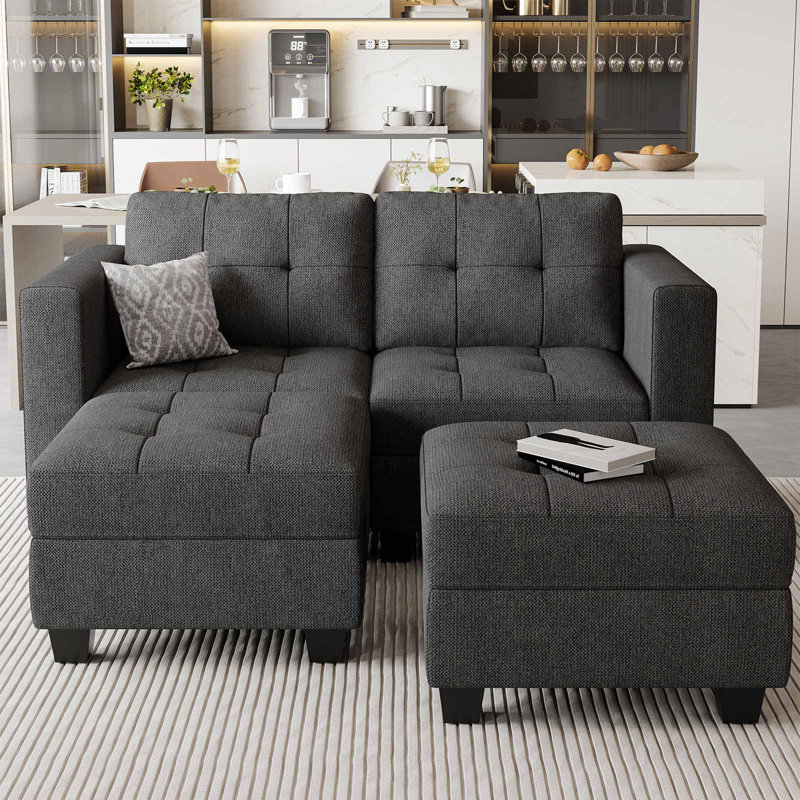 Ayden Hunsicker 63.8'' Modular Upholstered Sectional Sofa Bed Tufted Polyester Blend Sleeper with Storage, Gray Linen Blend