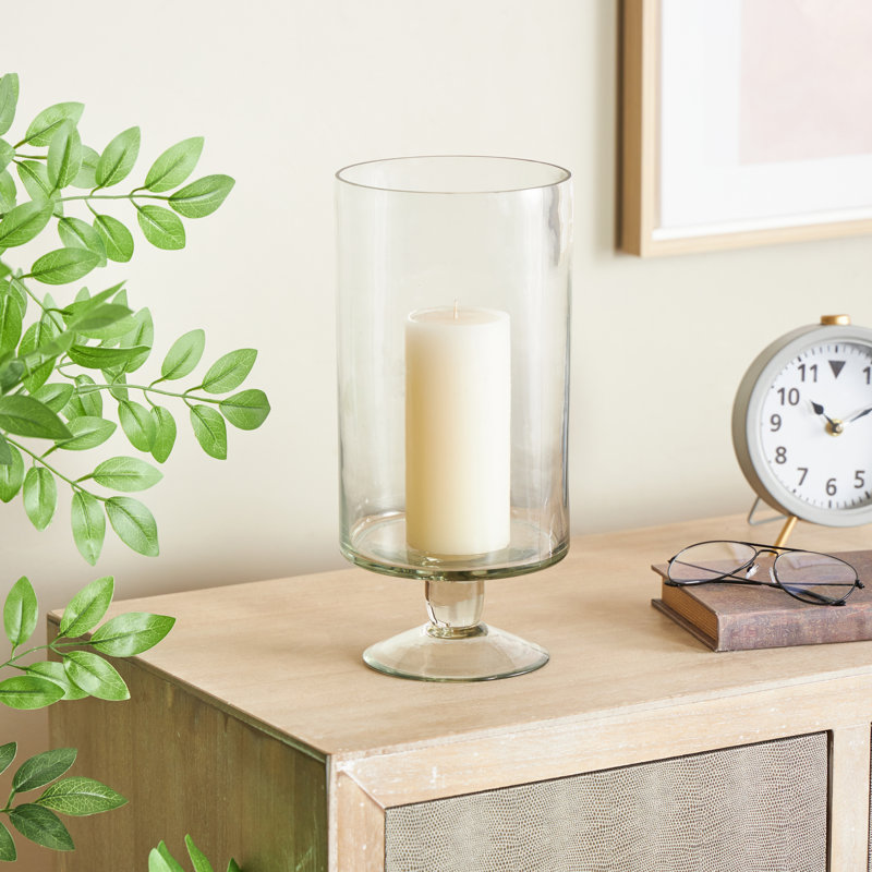 Perry And Grey Glass Round Candle Holder With Elevated Base