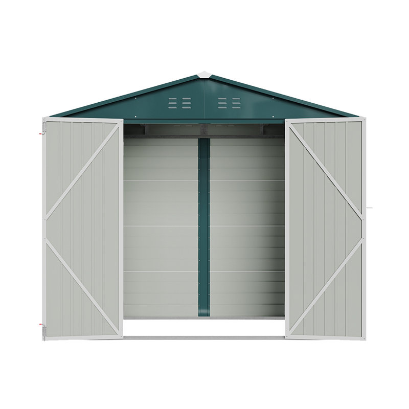 8x5.7FT Metal Apex Roof Garden Storage Shed, White/Green