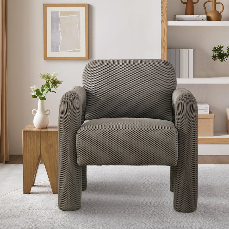 Fauteuil rembourré tonneau , Mélange de polyester gris