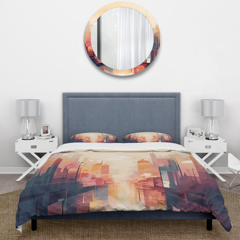 Ensemble de housse de couette Modern Cubism Cityscape I Bedding, Housse de couette pour grand lit et 2 taies décor
