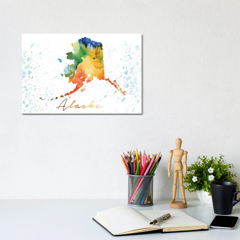 Alaska State Colourful 1 Piece Wrapped Canvas Wall Art, 20.32cm H x 30.48cm W