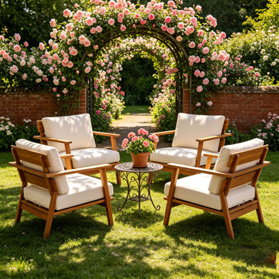 ENSEMBLE DE 4 fauteuils club d'extérieur de style moderne Mid-Century de 29,5 po - structure en bois d'acacia massif, accoudoirs ergonomiques, coussin résistant aux intempéries pour patio, piscine, balcon