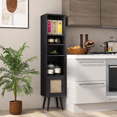 Slim Tall Rattan Storage Cabinet Boho Accent Bookshelf w/ Rattan Door 12-Position Adjustable Shelf by Topbuy