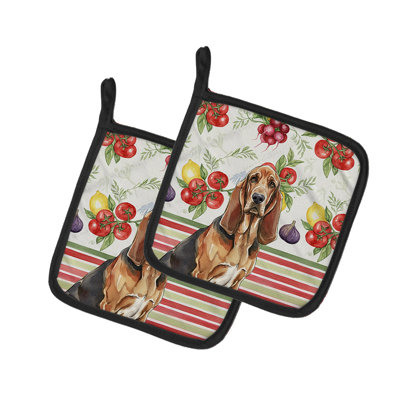 Liver and Tan Bloodhound Vegetables Pair of Pot Holders