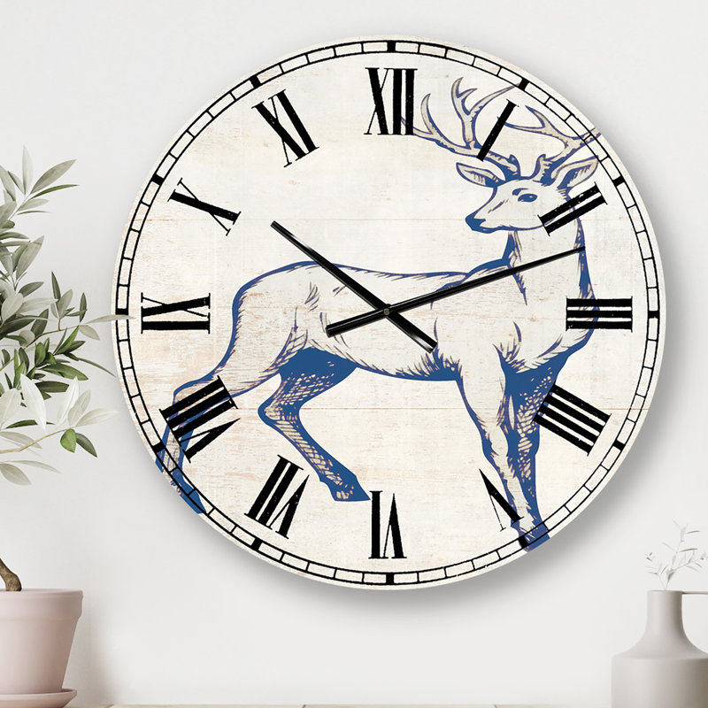 Deer Wild and Beautiful VI - Horloge murale, Bleu, Moyen