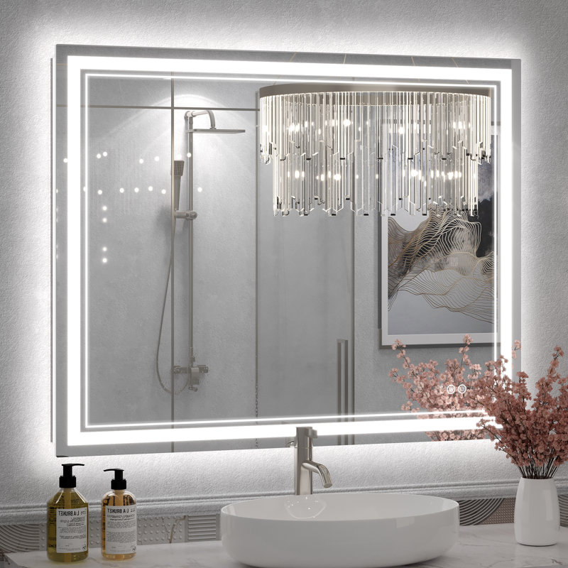 Molly Front & Back LED Anti-Fog Tempered Glass Wall Bathroom Vanity Mirror - UL Certified, 40" x 32"