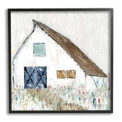 «Countryside White Barn Abstract Flower Meadow Nature» par Tava Studios - peinture à cadre flottant sur toile