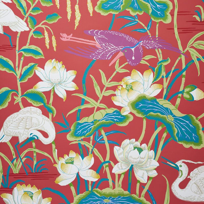 Lotus Garden Wallpaper, Red