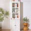 Armoire de garde-manger avec porte vitrée et fenêtre en treillis, vitrines avec rangement