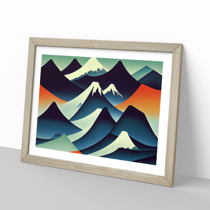 Abstract Japanese Mountains Vol.2 - Framed Print, 25cm H x 34cm W x 2cm D, Oak