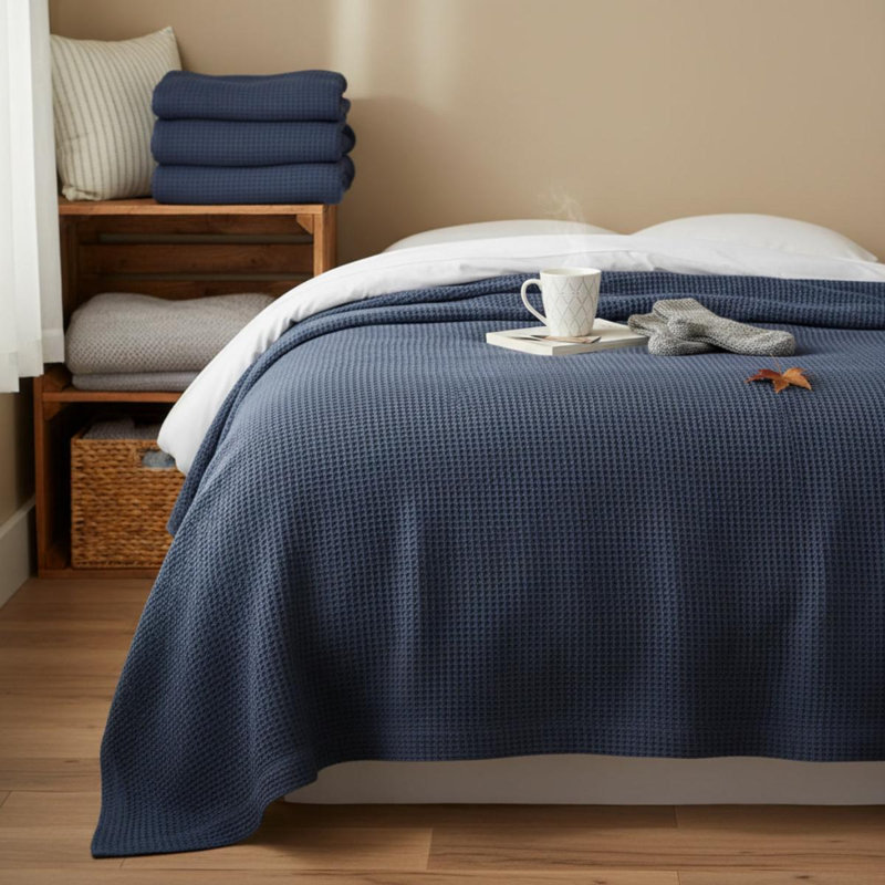Couverture en coton, 90" L x 90" W, Indigo