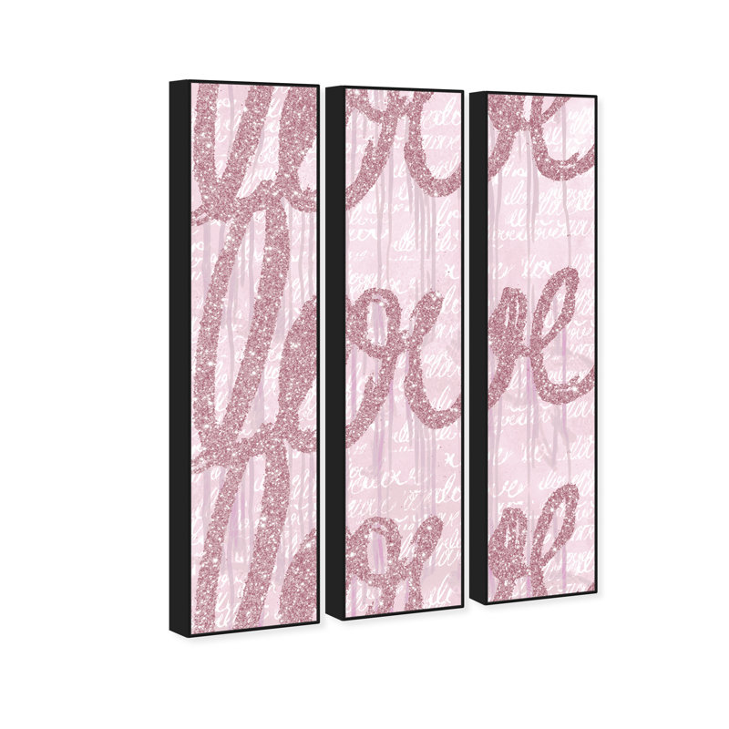 «Round and Round Tall Blush Glitter», impression romantique sur toile rose moderne pour chambre à coucher, H 54 po x l 36 po