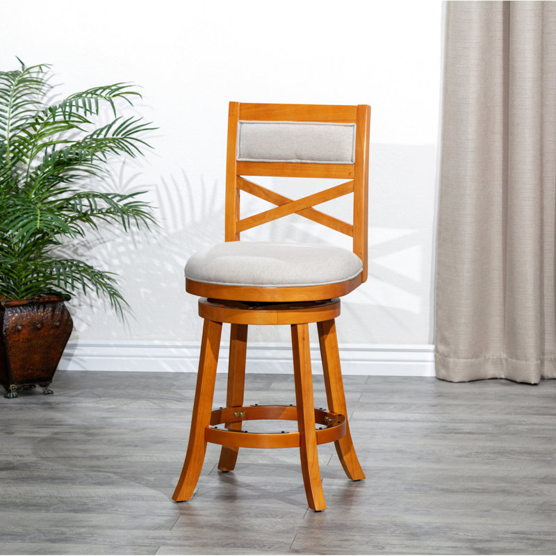 Tabouret de 24 po de hauteur comptoir avec assise confortable en tissu beige - Support confortable, look élégant et gracieux