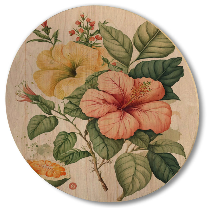 «Blossiming Yellow Retro Hibiscus III - Floral Hibiscus Art mural en bois - Bois de pin naturel, H 29 po x l 29 po x P 1 po