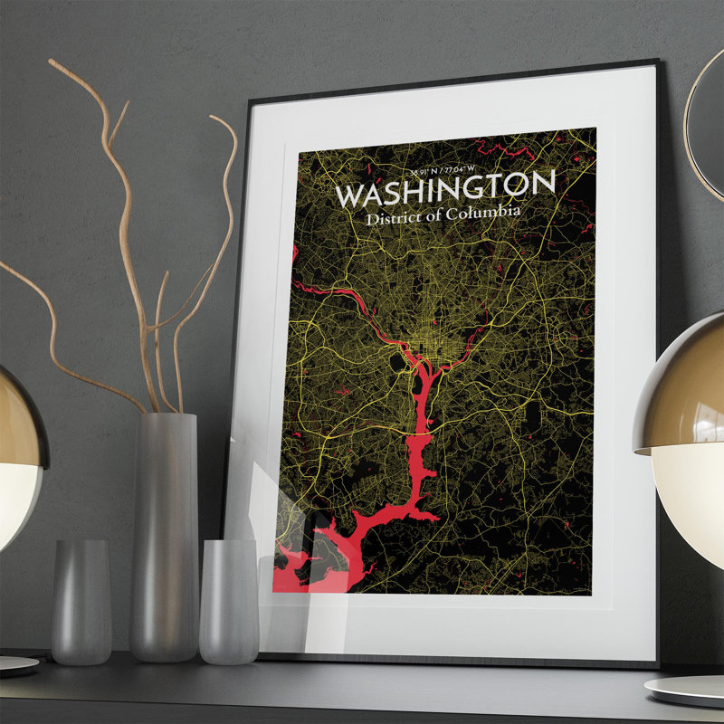 Washington - impression sur toile tendue, Noir / rouge / jaune, H 20 po x l 16 po