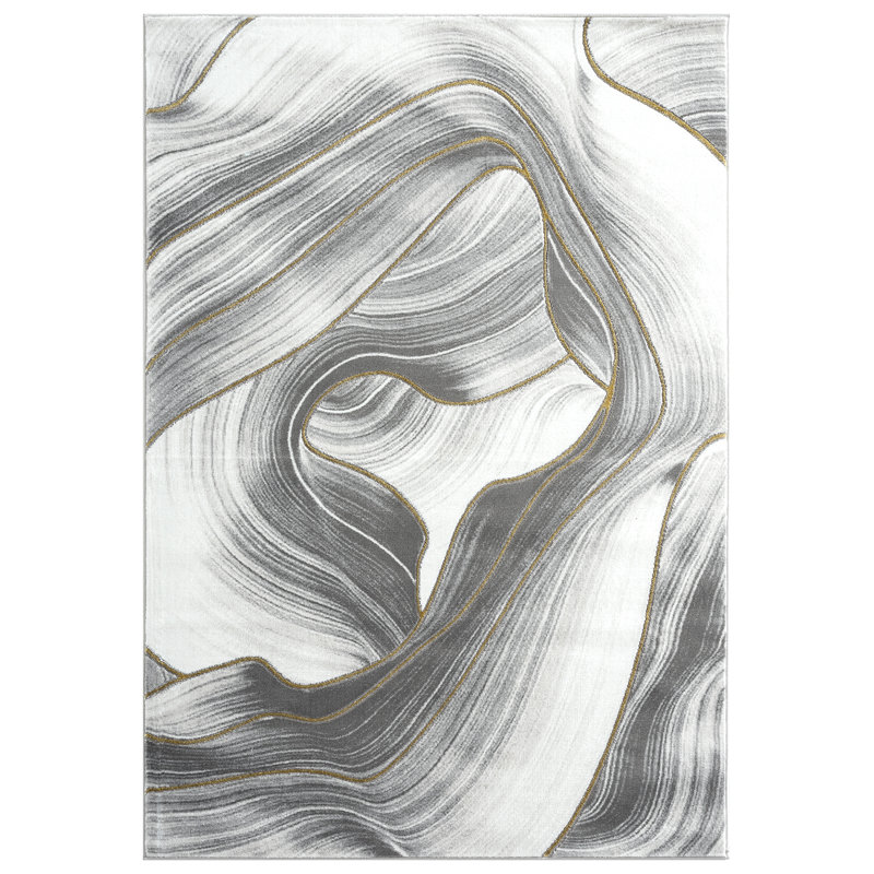 Tapis gris à motif abstrait Micadeau, Rectangle 4 pi x 6 pi