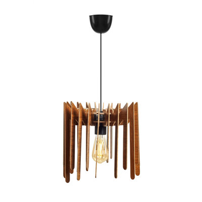 Lustre scandinave Big ZigZag, couleur noyer, capuchon de 11,8 po de diamètre, hauteur réglable de 23,6 po | Corps en panneau de fibres à densité moyenne, culot E27 de 40 W maximum | Éclairage élégant pour une décoration moderne et une ambiance élégante