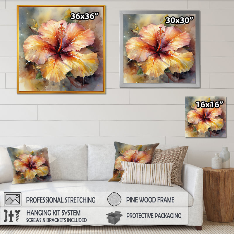 Rudell Hibiscus Euphoria sur toile, H 16 po x l 16 po x P 1 po, Cadre flottant noir