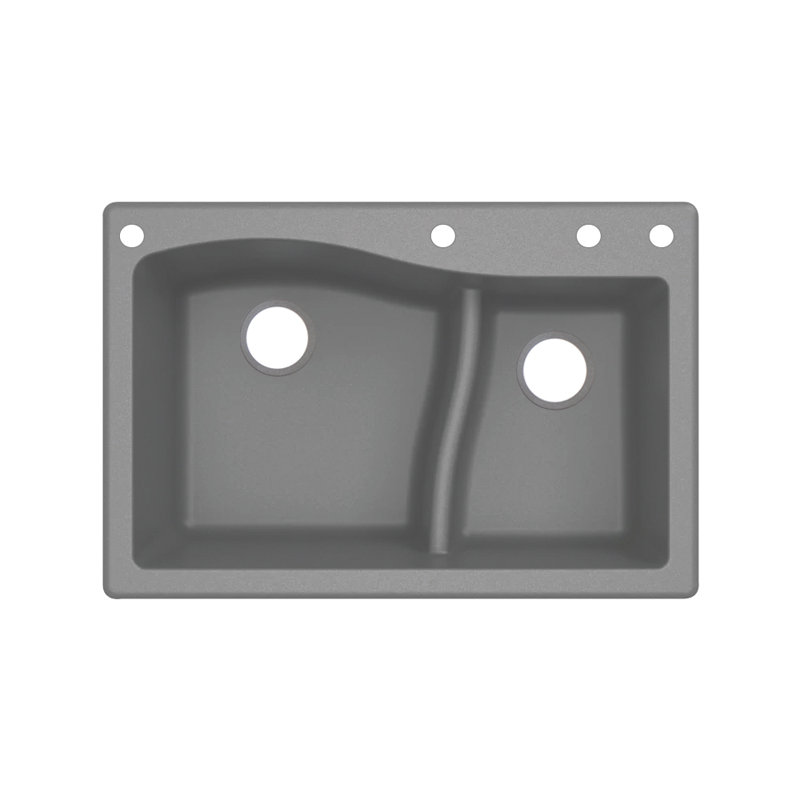 Aversa 33'' L Double Bowl Granite Kitchen Sink, Gray, 4-BADE Hole