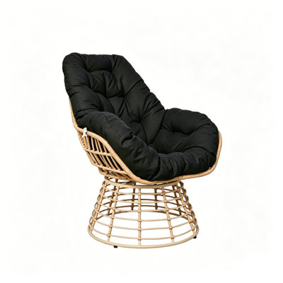 Chaise pivotante d'extérieur avec coussin Papasan, chaise longue de patio en osier à 360 °, chaise en rotin PE toutes saisons pour la cour arrière