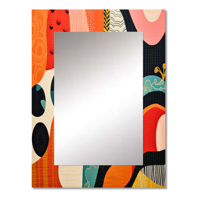 Mid Century Vintage Textiles II - Midcentury Modern Unique Wall Mirror, Mid-Century Modern Mirror, Printed Metal Art
