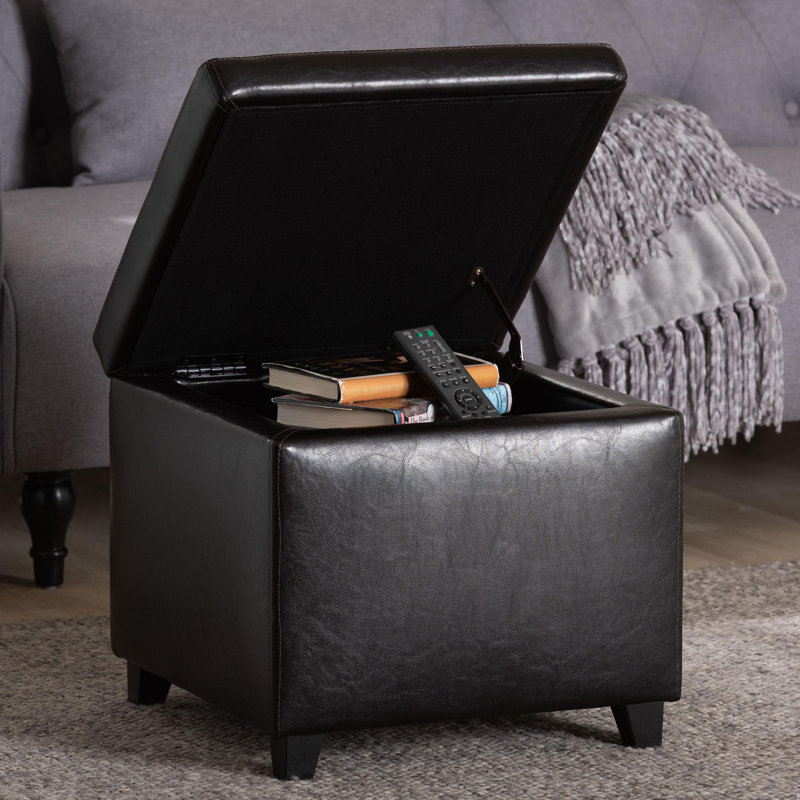 Repose-pieds de rangement carré en similicuir de 17,7 po Calysta, Brown