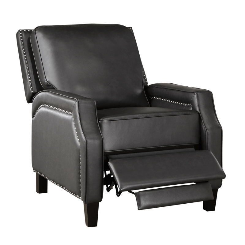 Chaise inclinable de style transitionnel en gris, en bois massif et en contreplaqué, siège inclinable en mousse gris, dossier amovible, confortable