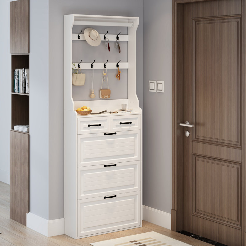 Hall Tree 31.5'' Wide with Shoe Storage, White