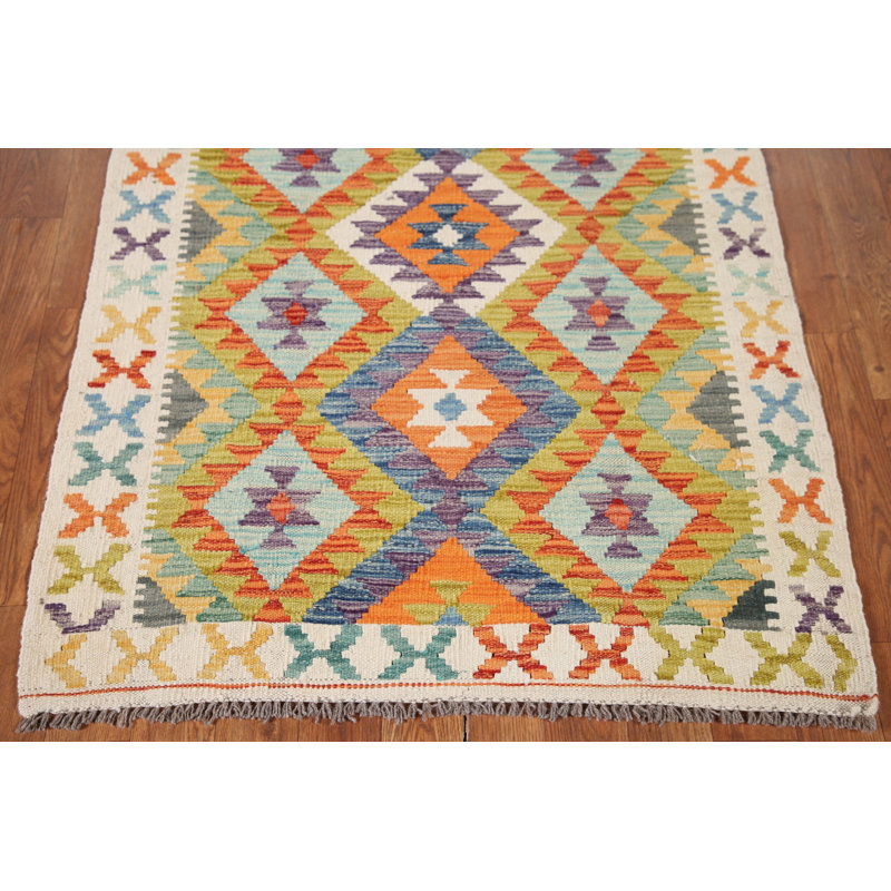 Tapis géométrique en laine pour vestibule Kilim