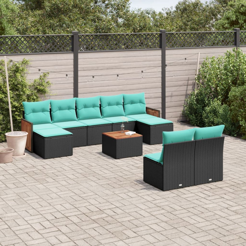  Ensemble de canapé de patio 10 pièces avec coussins en rotin de polyester gris, Bleu clair, Noir