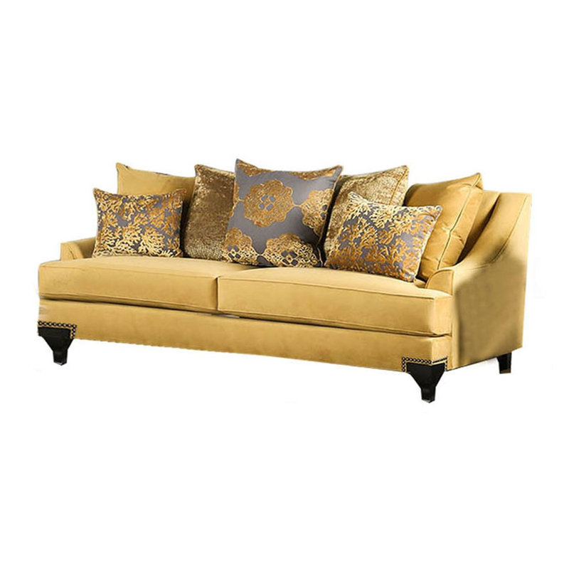 91.4" W Traditional Sofa, Gold, Gold/Grey Fabric