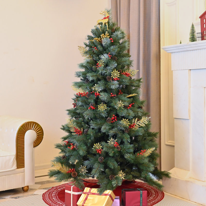  Arbre de Noël artificiel en pin givré de qualité supérieure avec pommes de pin et aiguilles, 8'