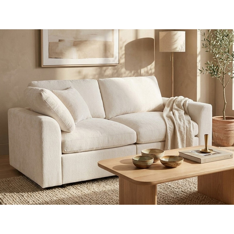 Canapé Mid-Century, Chenille beige
