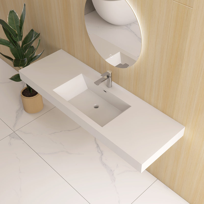 59" Wall-Mounted Bathroom Sink SMC Vessel Sink