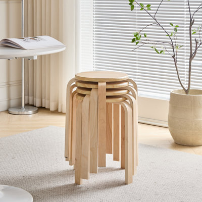 Set Of 4 Stackable Stools, Stackable Bentwood Stools, Round Backless Chairs For Dining Room, Kitchen, Classroom