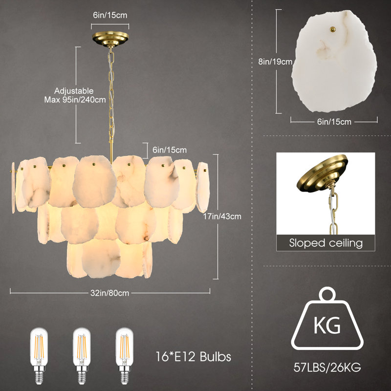16-light Dimmable Tiered Modern Chandelier With Alabaster Shades