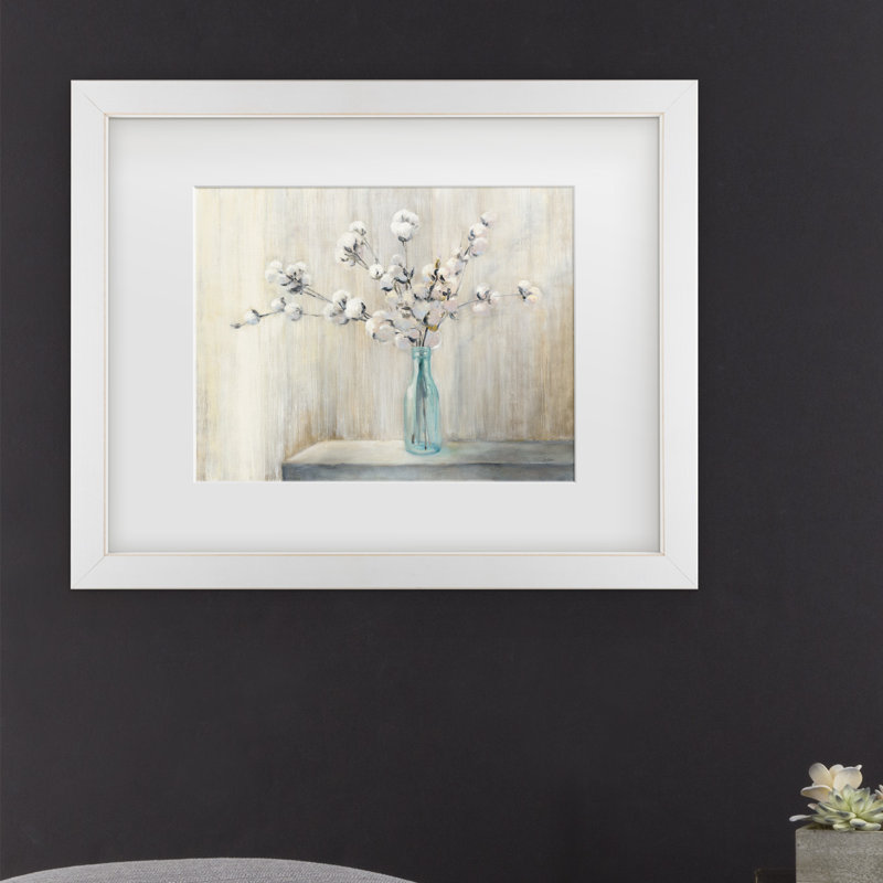 «Cotton Bouquet», reproduction de peinture acrylique, H 11 po x l 14 po x P 2 po, Cadre blanc