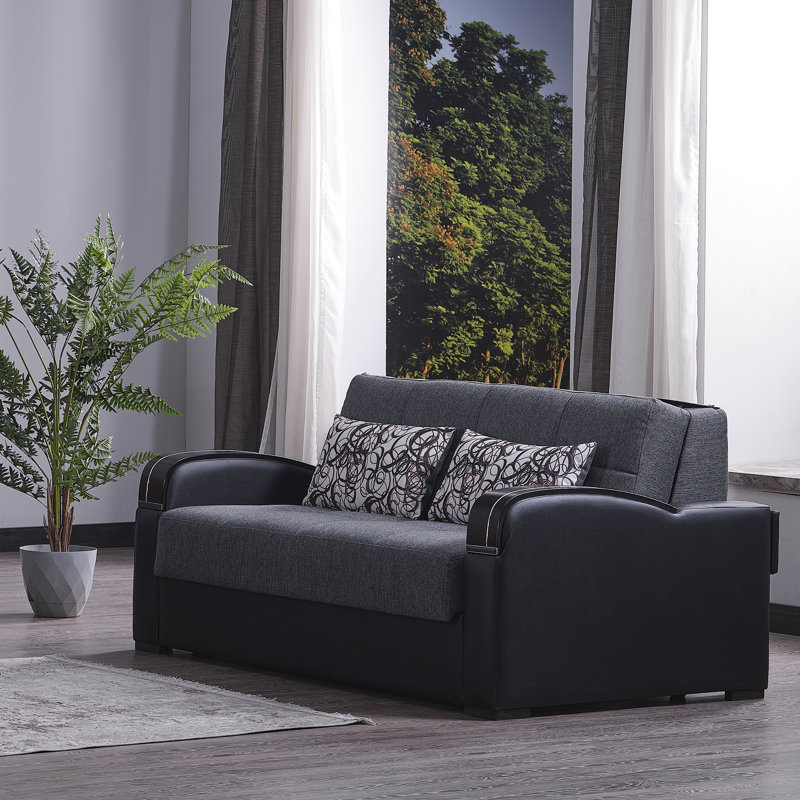 Annalia Sleep Plus 67 in. Fabric 2-Seater 3-in-1 Sleeper Loveseat Sofa Bed with Storage, Gray Polyester Blend, Dark Gray