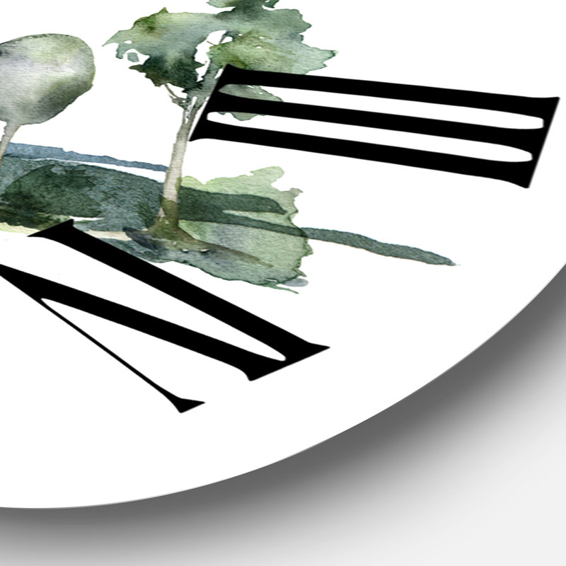 Minimaliste montagnes d'hiver et forêt de sapins II - horloge murale moderne, Moyenne