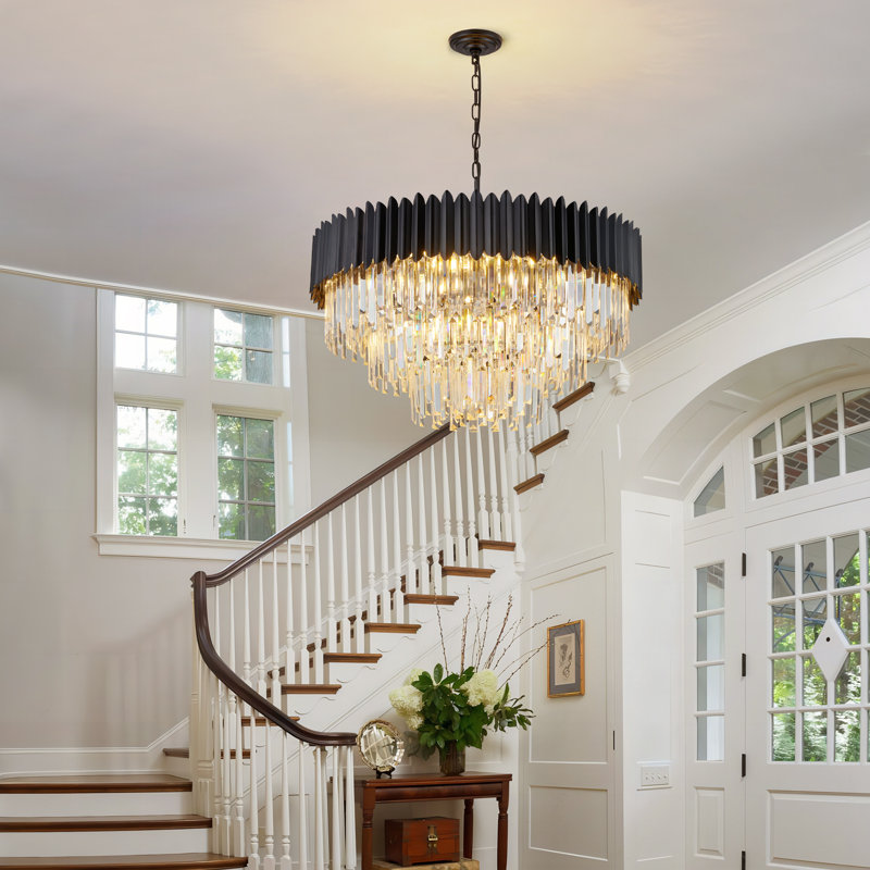 House of Hampton® Tiered Crystal Chandelier Light, 33" H x 33" W x 9.4" D, 3 Tiers, 15 Lights