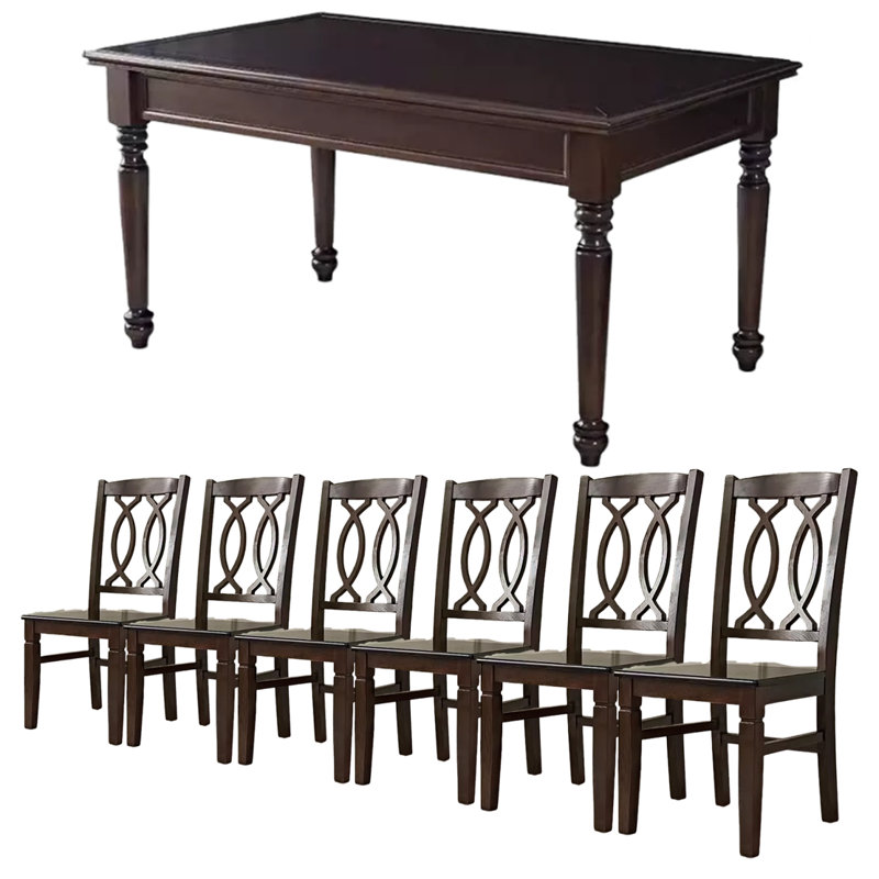 Sylvanus Rectangular 35.43'' W Dining Set, 7 Pieces: Table, 6 Chairs, 35.43" H x 62.99" W x 29.92" D