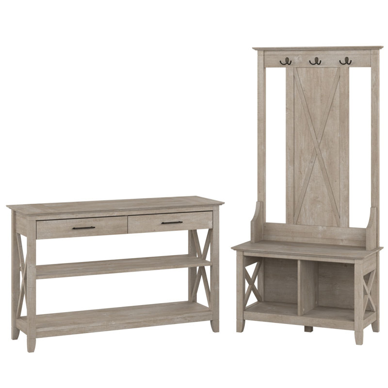 Key West 47.2 " Wide Hall Tree with Drawers and Shoe Storage, Washed Gray