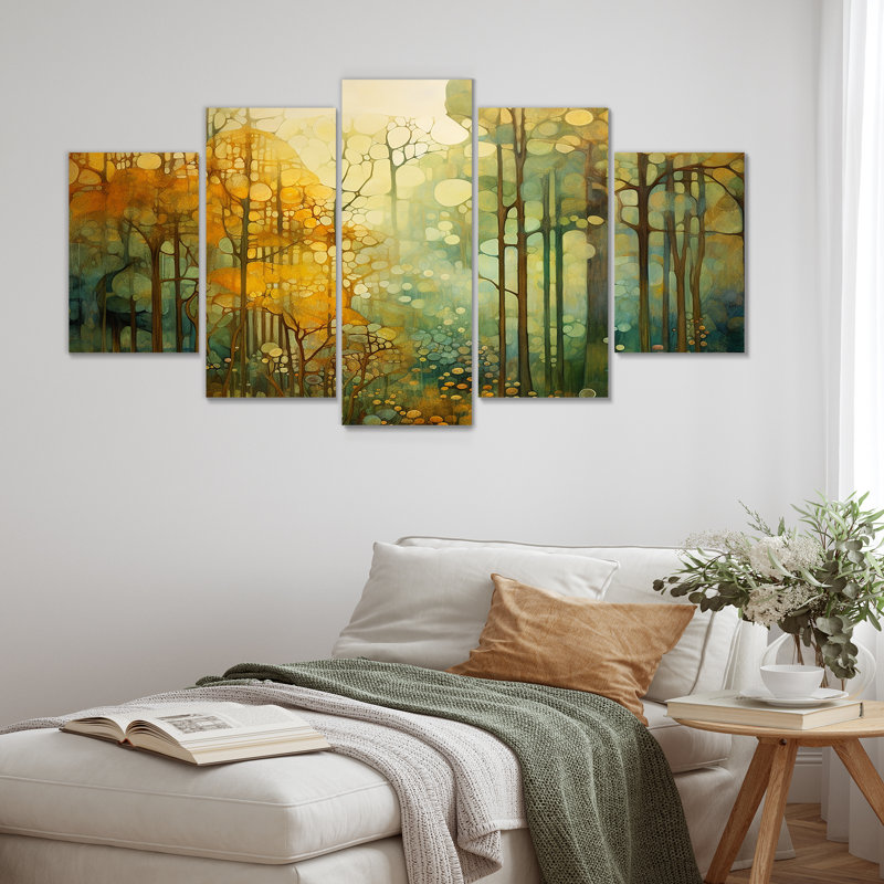 Ensemble de 5 pièces d'art mural rétro «Autumn Woods - Forest», H 32 po x l 60 po
